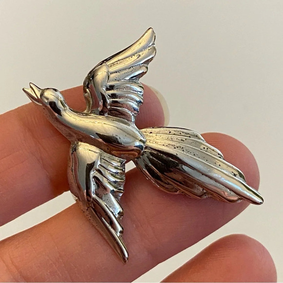 Vintage Coro Sterling Sliver Flying Pair of Doves Bird Brooch - Picture 8 of 10